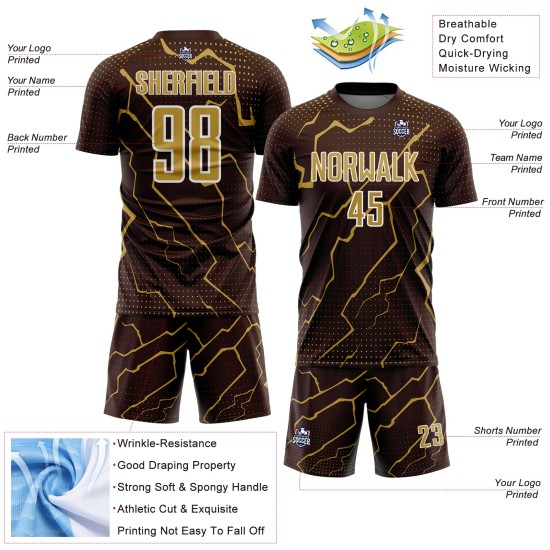 Uniform Sublimation Lightning Jersey Sports Custom Gold-White Soccer Brown Old