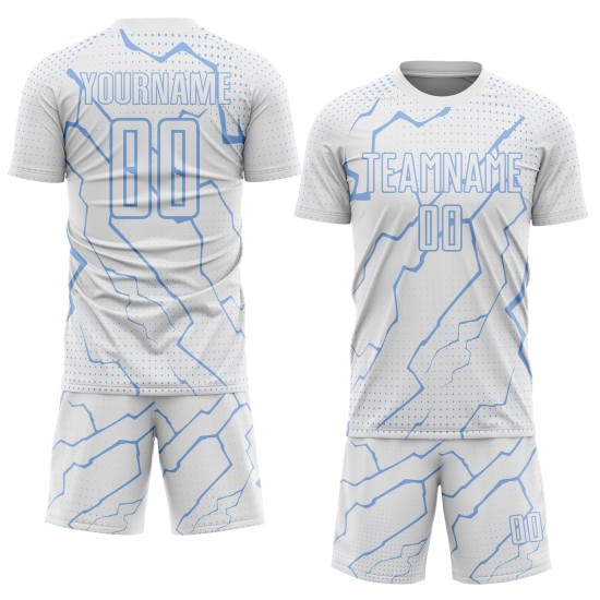 Jersey Soccer Lightning Uniform Custom White Sports Light Blue Sublimation