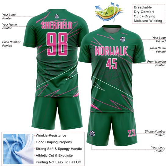 Kelly Sports Pink-White Sublimation Custom Uniform Soccer Lines Jersey Green