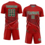 Red Sublimation Soccer Green-White Sports Jersey Lines Uniform Custom Kelly