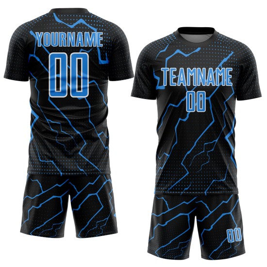 Sublimation Powder Custom Soccer Uniform Sports Lightning Blue-White Jersey Black