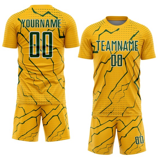 Custom Sublimation Green-White Sports Soccer Gold Lightning Uniform Jersey