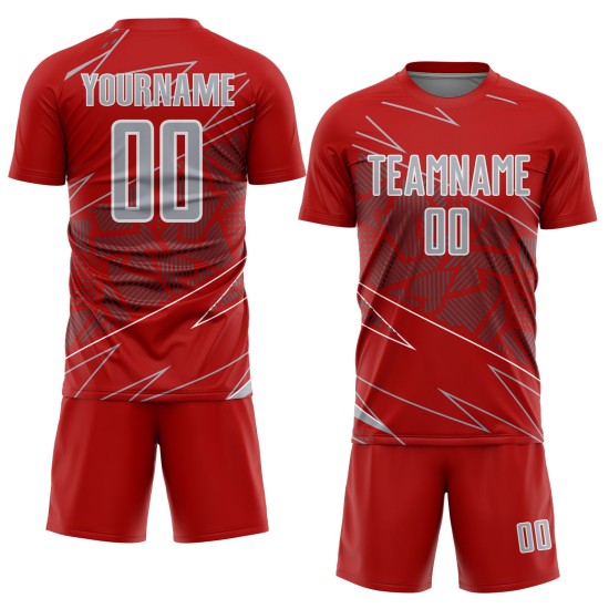 Jersey Uniform Sublimation Soccer Lines Red Custom Sports Gray-White